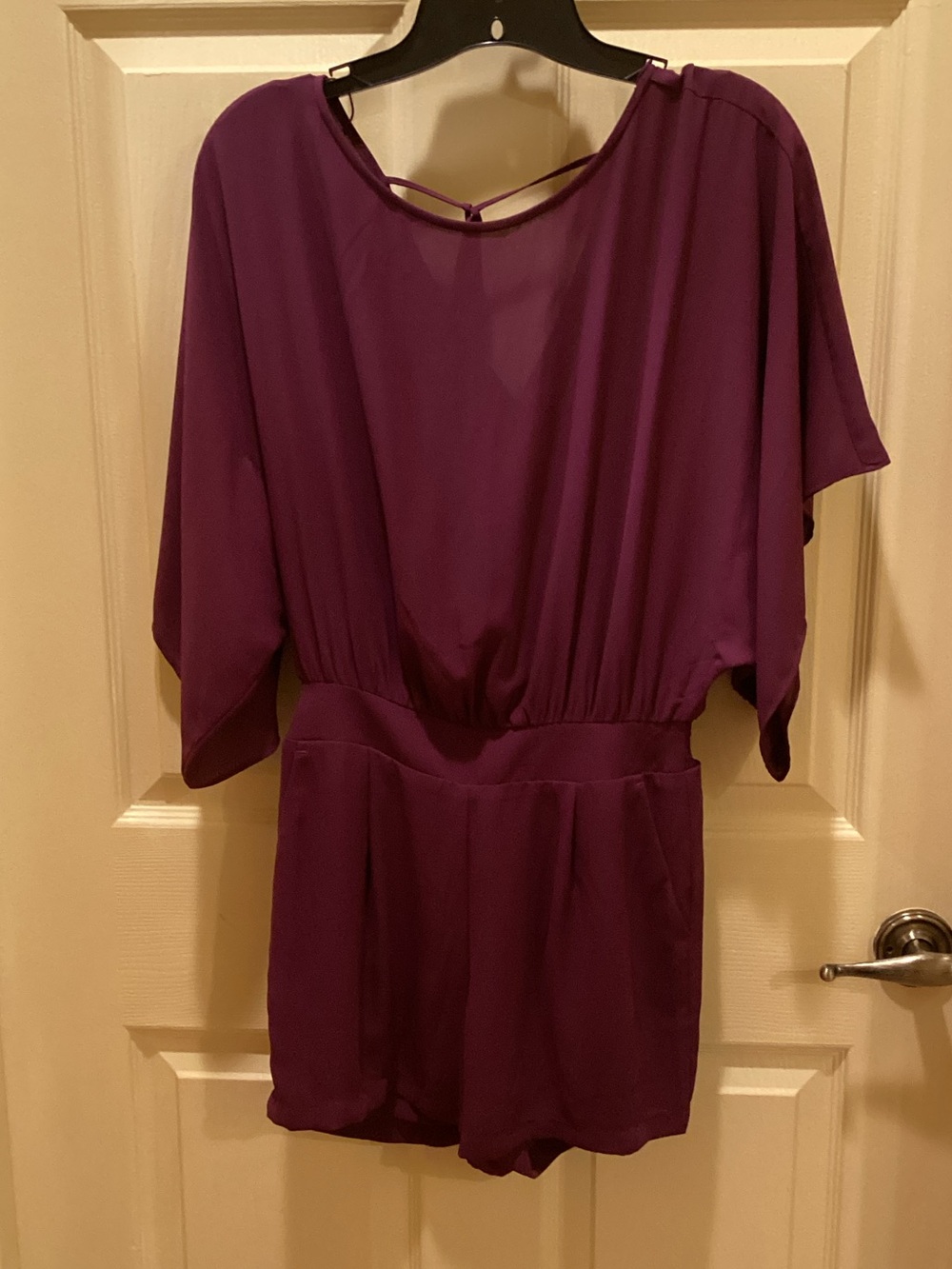 White House Black Market Plum Short Sleeve Jumpsuit Romper